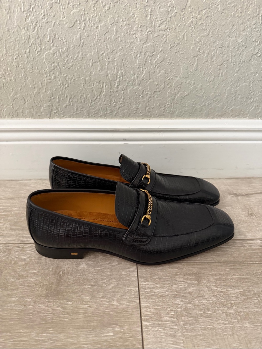 Tom Ford Black Embossed Leather Bit Loafers with Gold Hardware men 11.5